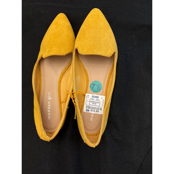 Madden Girl Shoes - Madden Girl Pointed Toe Flats Women 7.5 Yellow NWOT Suede Faux D'Orsay Slip On